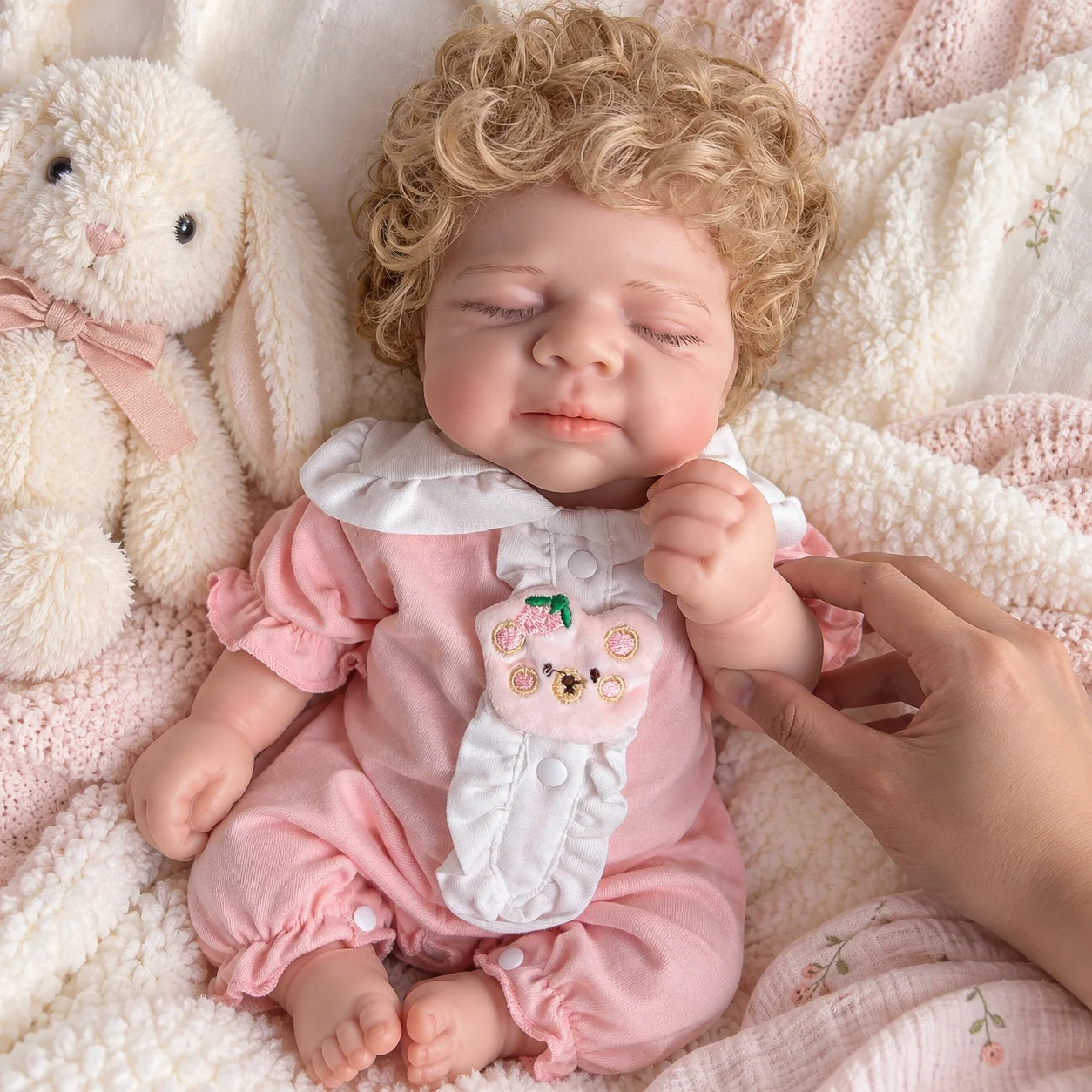 20Inch Reborn Baby Girl Doll Open Mouth Curly Rooted Hair Lifelike Hand Painted Skin Handmade Collectible Art Doll Birthday Gift