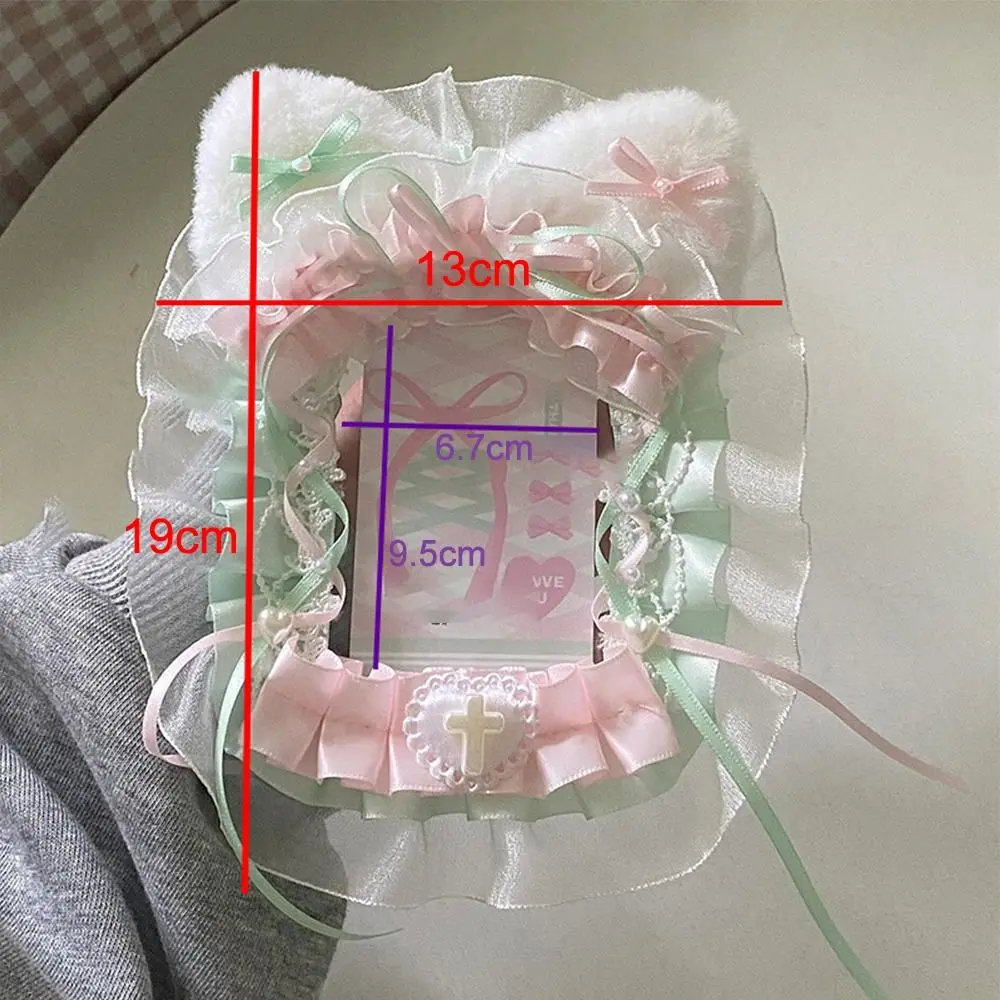 Kawaii DIY Card Holder with Ribbon Anime Lace Photocard Case Lolita Handmade Photo Protector Case Card view 6