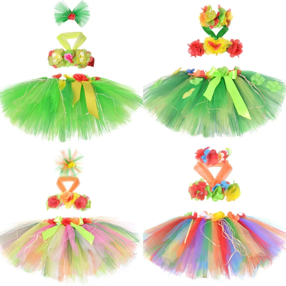 Hawaiian Grass Skirt Fringed Hula Dance Skirt Set Tropical Beach Half Skirt Luau Gathering Outfit Beach Party Attire Stage Wear