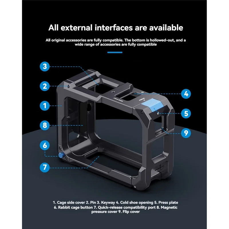 ABSQ-Upgraded Black Metal  Cage Frame For Go Pro 13/12 11 10 9 For Gopro Hero 13/12 11 10 9 Cameras Aluminum Alloy Casing