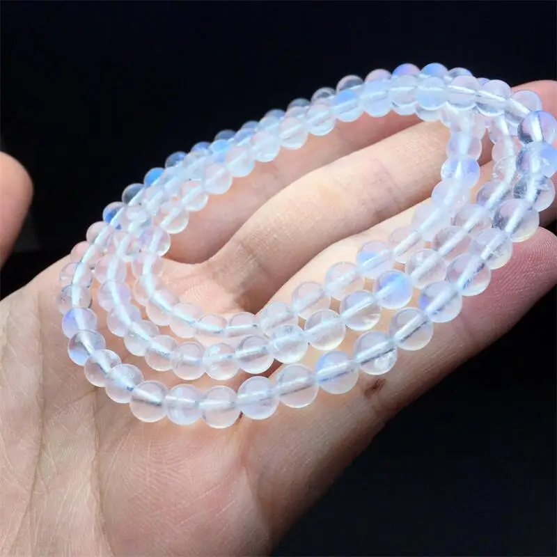 5.5MM Natural Blue Moon Stone Triple Circle Bracelet Women Fashion Charm Crystal Healing Energy Yoga Jewelry 1PCS