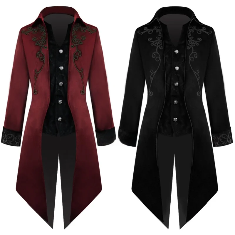 ชุดคลุมพระยุคกลางสไตล์เรโทรสำหรับผู้ชาย เสื้อคลุมหมอแม่มดยาวสำหรับวันฮาโลวีน ตัดเย็บได้ตามต้องการ ชุดคอสเพลย์ยุคเรอเนซองส์