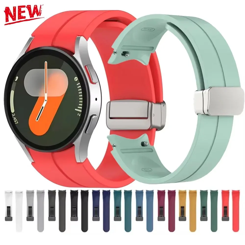 Original Silikonarmband für Samsung Galaxy Watch 7 6 5 4 FE 44mm 40mm 5 Pro 45mm Magnetisches Uhrenarmband Watch 4-6 Classic 46mm 47mm