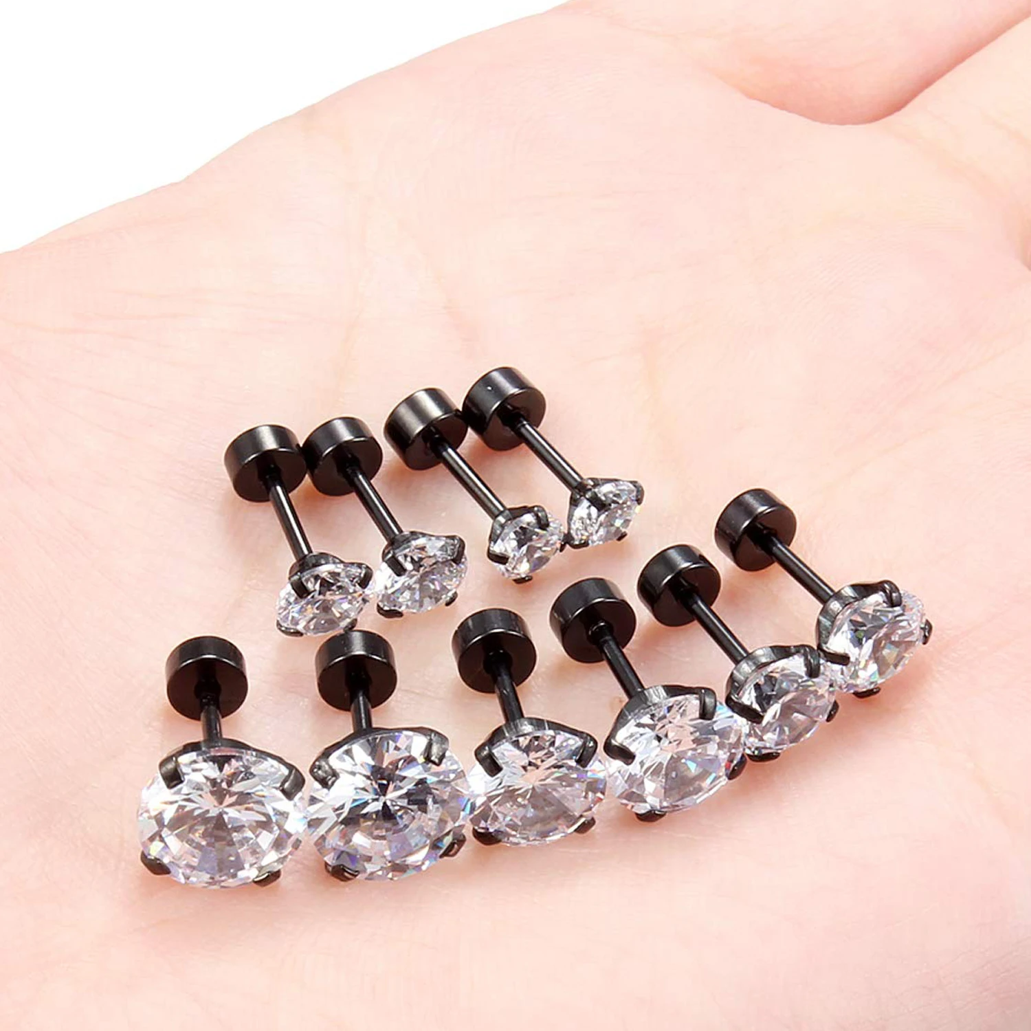 4 Color Top Stainless steel Unisex Women Men Round Crystal Zircon Ear Studs Earrings Piercings Fashion non-allergic Jewelry