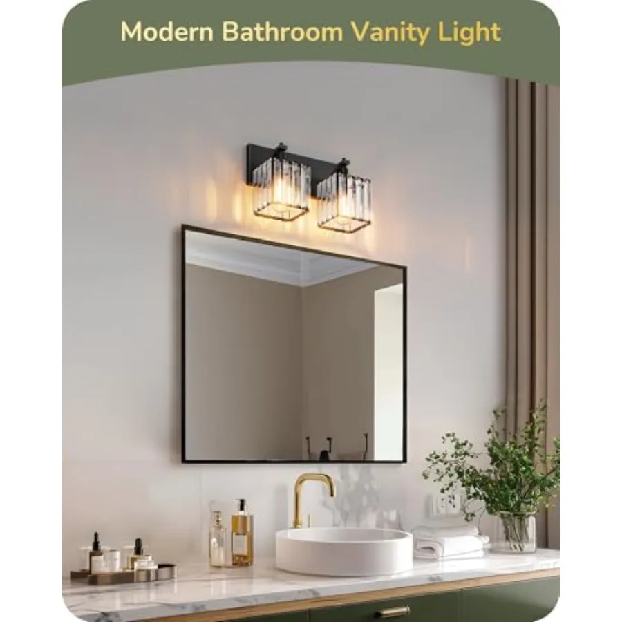 Bathroom Vanity Light Fixtures, 2 Light Crystal Bathroom Lighting Fixtures Over Mirror, Modern Wall Sconce for Powder Room, Bed