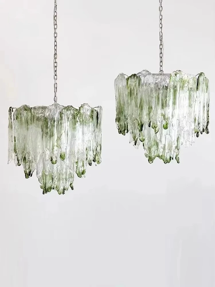 

French Glass Chandeliers Dining Table Lights Bedroom Antique Designer Green Glass Led Main Lamps For Living Room Restaurant