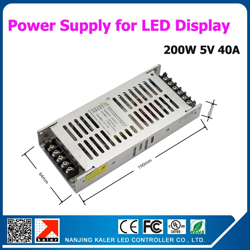5V 40A 200W LED Power Supply – IP67 Waterproof, 200-240V AC Input, Built-in Protection, Indoor/Outdoor Use for LED Displays & Di