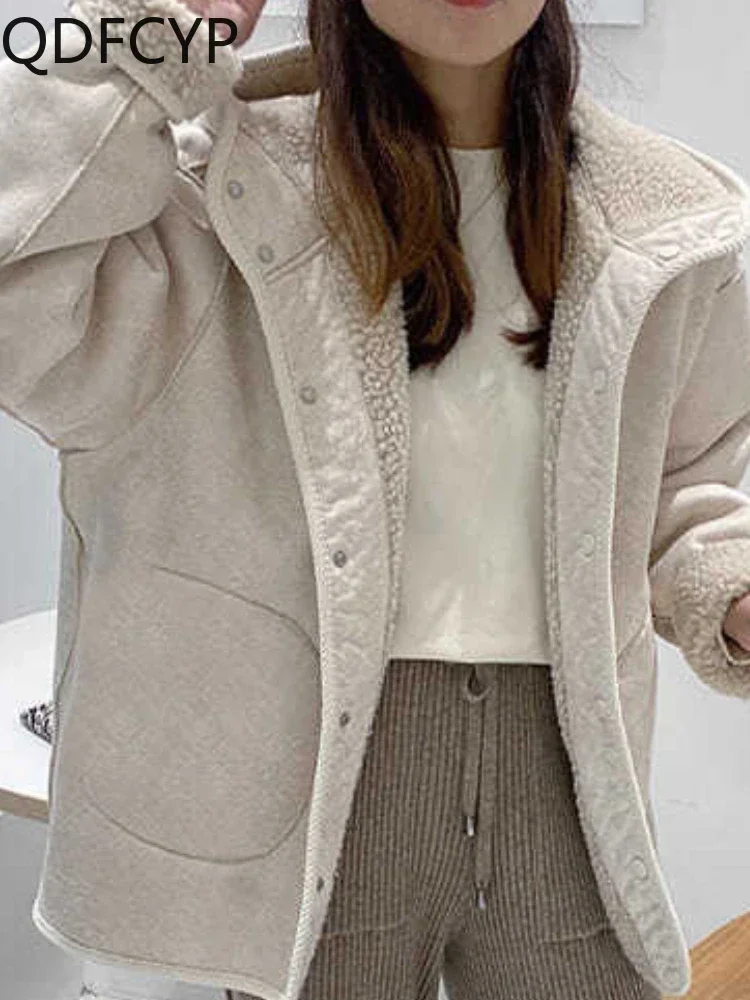 Autumn Winter New Womens Coats Fashion Two Sided Warm Soft Lamb Fur Jacket Top Korean Version Simplicity Casual Over Size Coat