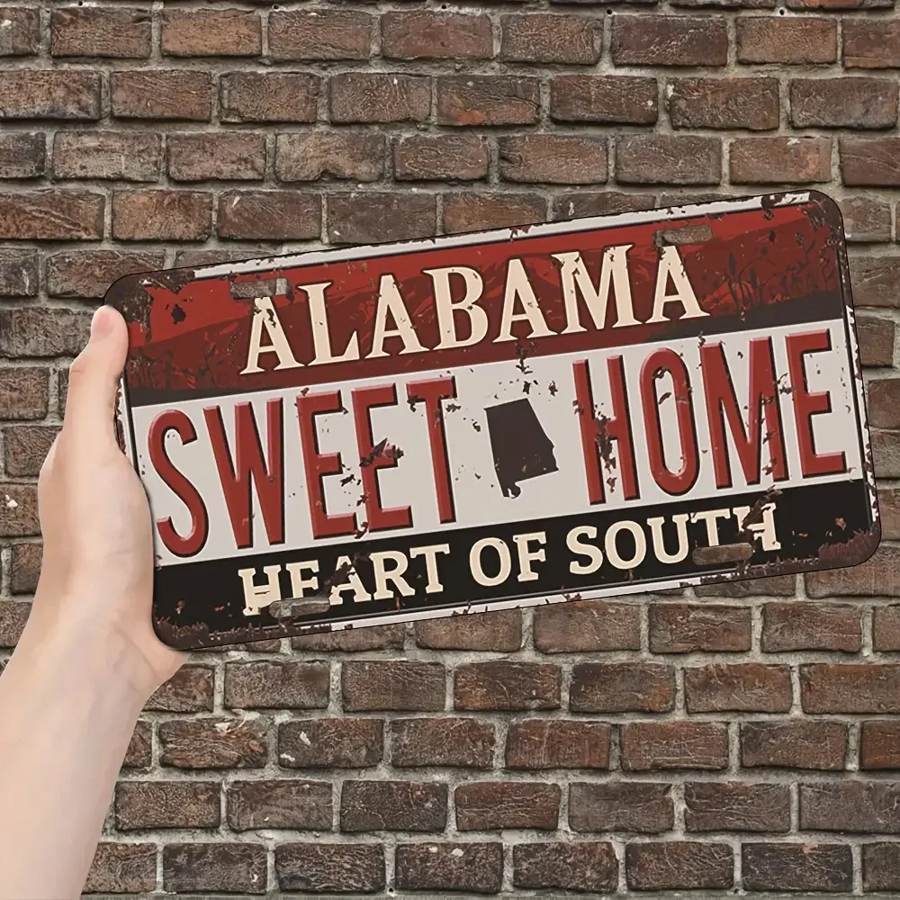 2D Flat - Vintage Metal Wall Sign with a License Plate Design,Single Piece,for home Southern Country Style,Waterproof for Indoor