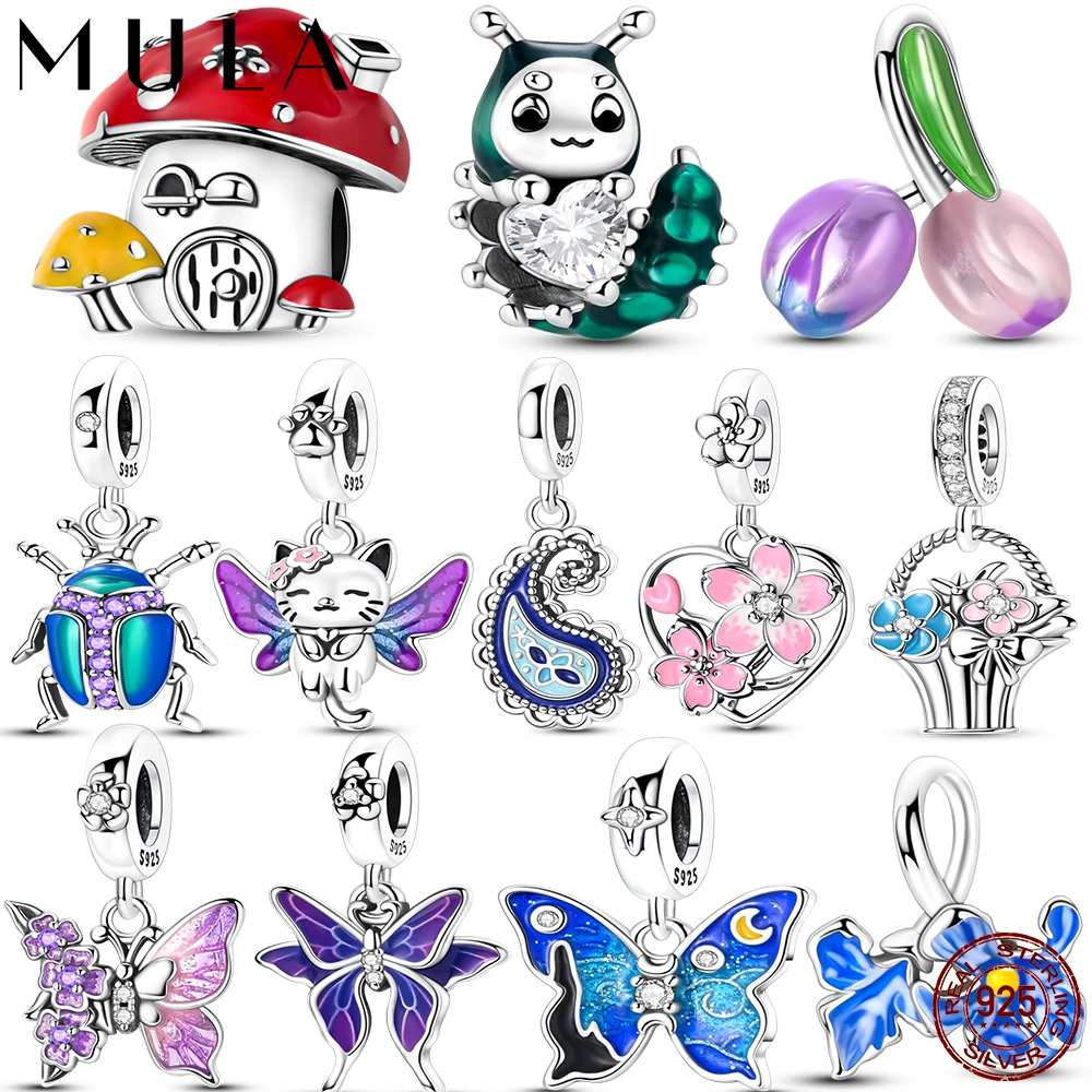 

Mula 1Pc 925 Silver Spring Series Butterfly Insect Dangle Charms Pendants Fit Original Bracelet Beads DIY Fashion
