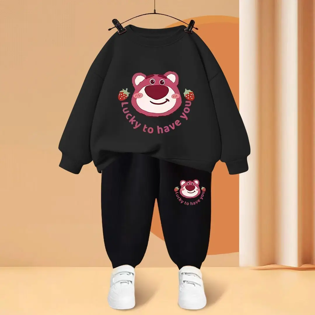 Disney Lotso Bear Sweatshirt for Children\'s Clothing Sets Boys Long Sleeved Pullover+Sweatpant Two Piece Suits Girls Tracksuits