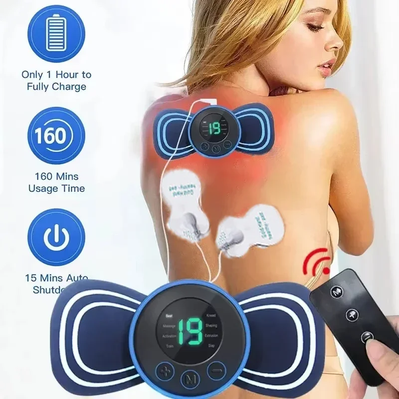

LCD Display EMS Neck Massager Neck & Back Massage Pad, 8 Modes Pulse Muscle Stimulator Portable Training Te cal Balls