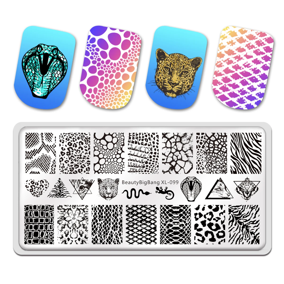 BeautyBigBang Stamping Plates Set Classic Style Animal Geometry Snake Flower Tiger Pattern Image Nail Art Template