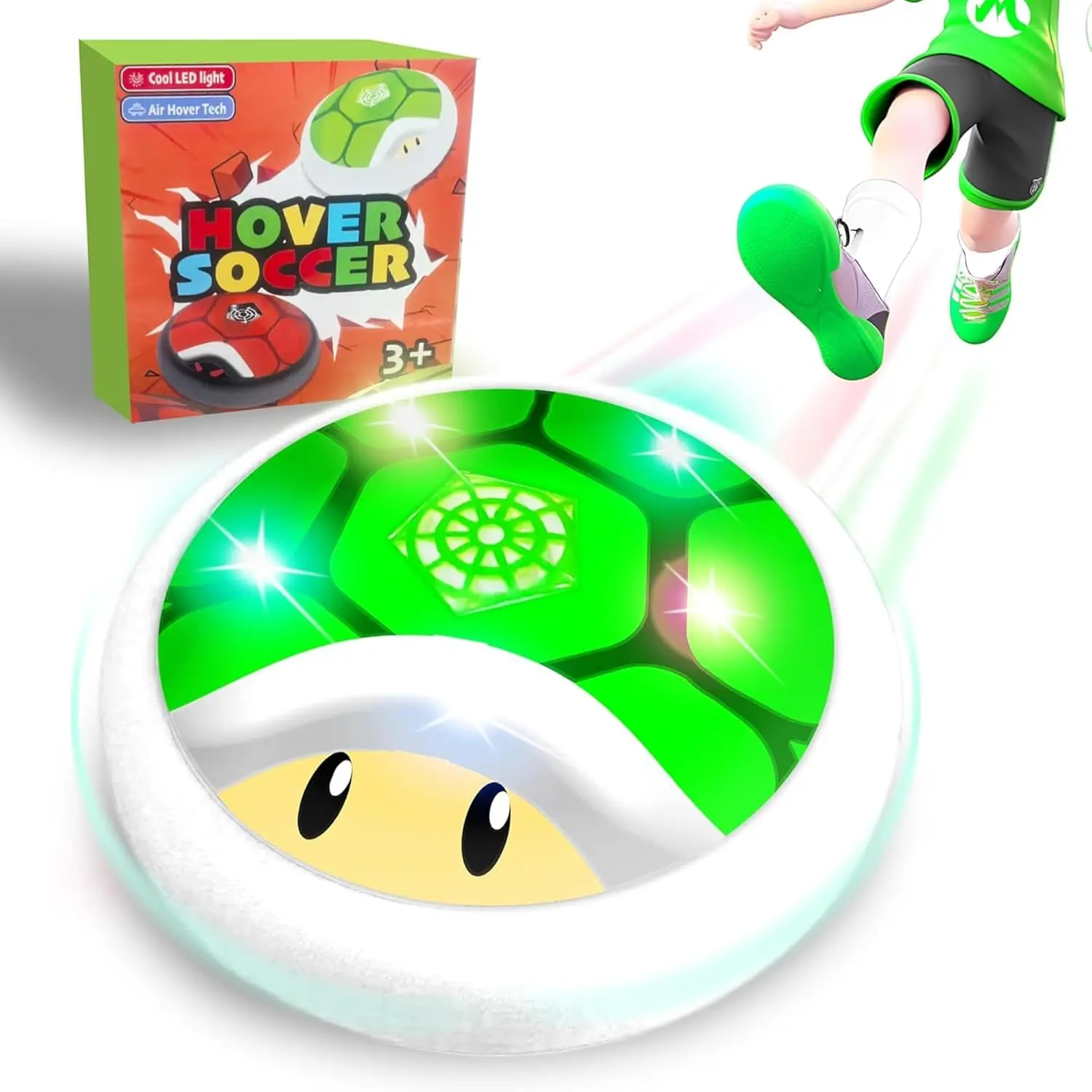 

Hover Soccer Ball for Kids, Indoor Air Power Toy with LED Lights and Soft Bumper, Turtle Shell Design, Floating Football Game for Boys Girls Ages 3-12