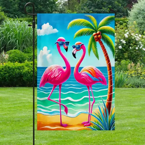 Pink Flamingo Tropical Summer Flag Garden Flag