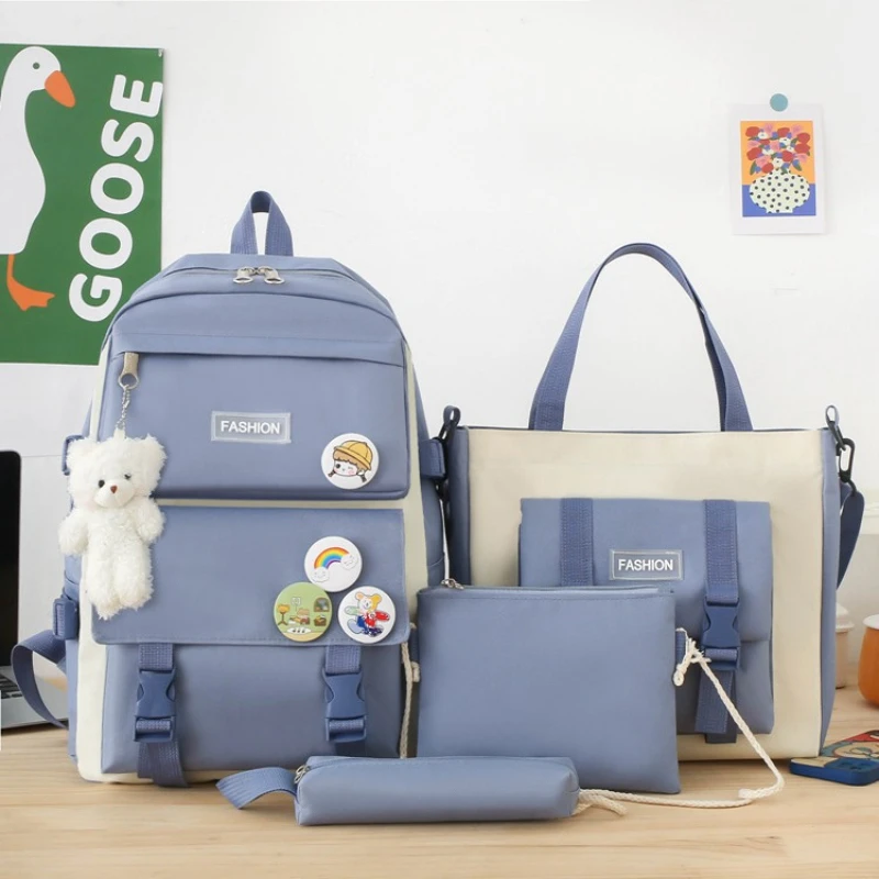 School Bag for Women, Large Capacity, Four-Piece Set for Middle and High School Students, Backpack, Outdoor Backpack