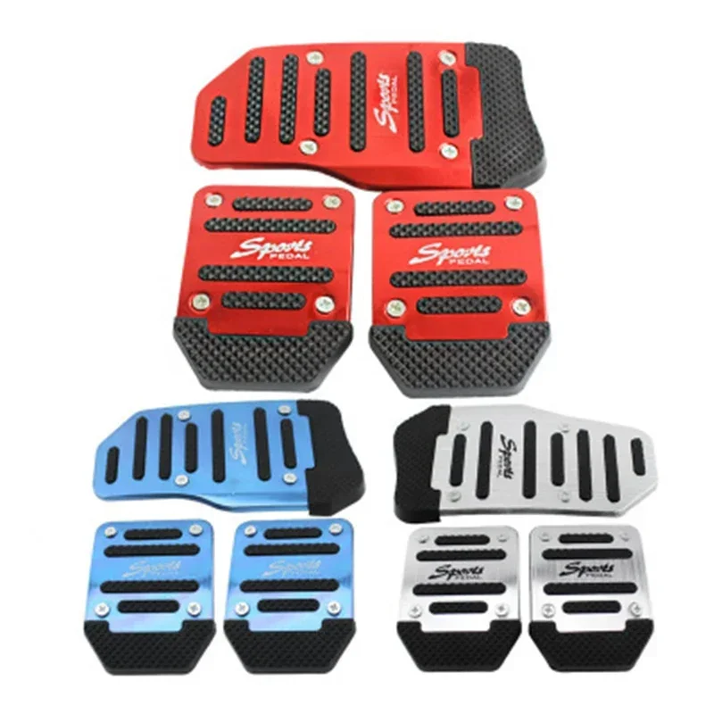 Juego de cubiertas de Pedal de coche de transmisión Manual de aluminio antideslizante Universal, accesorios de coche rojo, azul y plateado, Juego de 3 piezas, nuevo