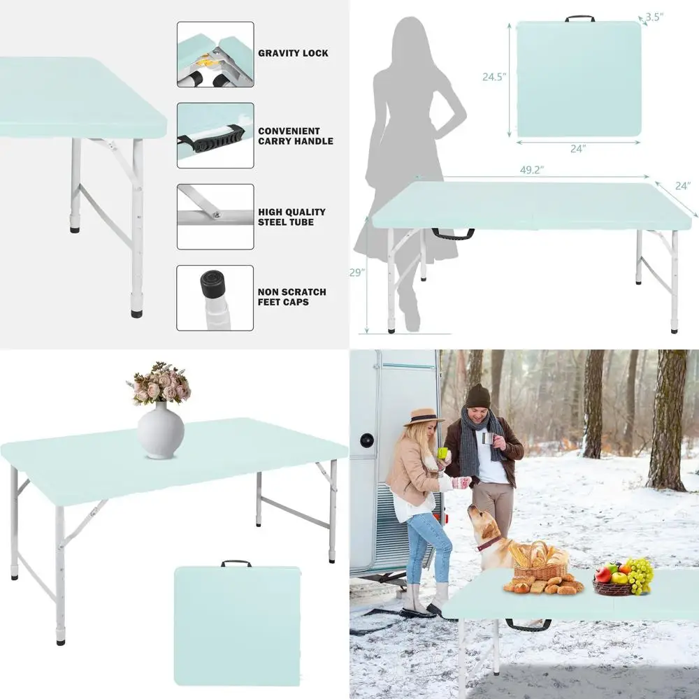 

Portable Blue Rectangle Folding Table with Carry Handle, Ideal for Indoor and Outdoor Use