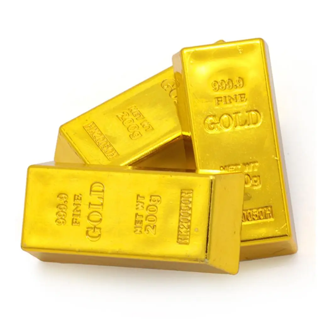 Simulation Gold Bar Brick Artificial Bullion Plastic Paperweight Movie Prop for Home and Office Decor