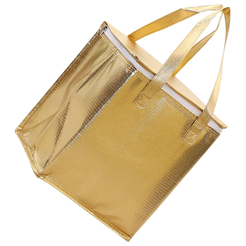 

Golden Double Layer Zipper Food Bag 10 Inch Insulated Reusable Grocery Bags for Delivery Catering Storage Thermal Preservation