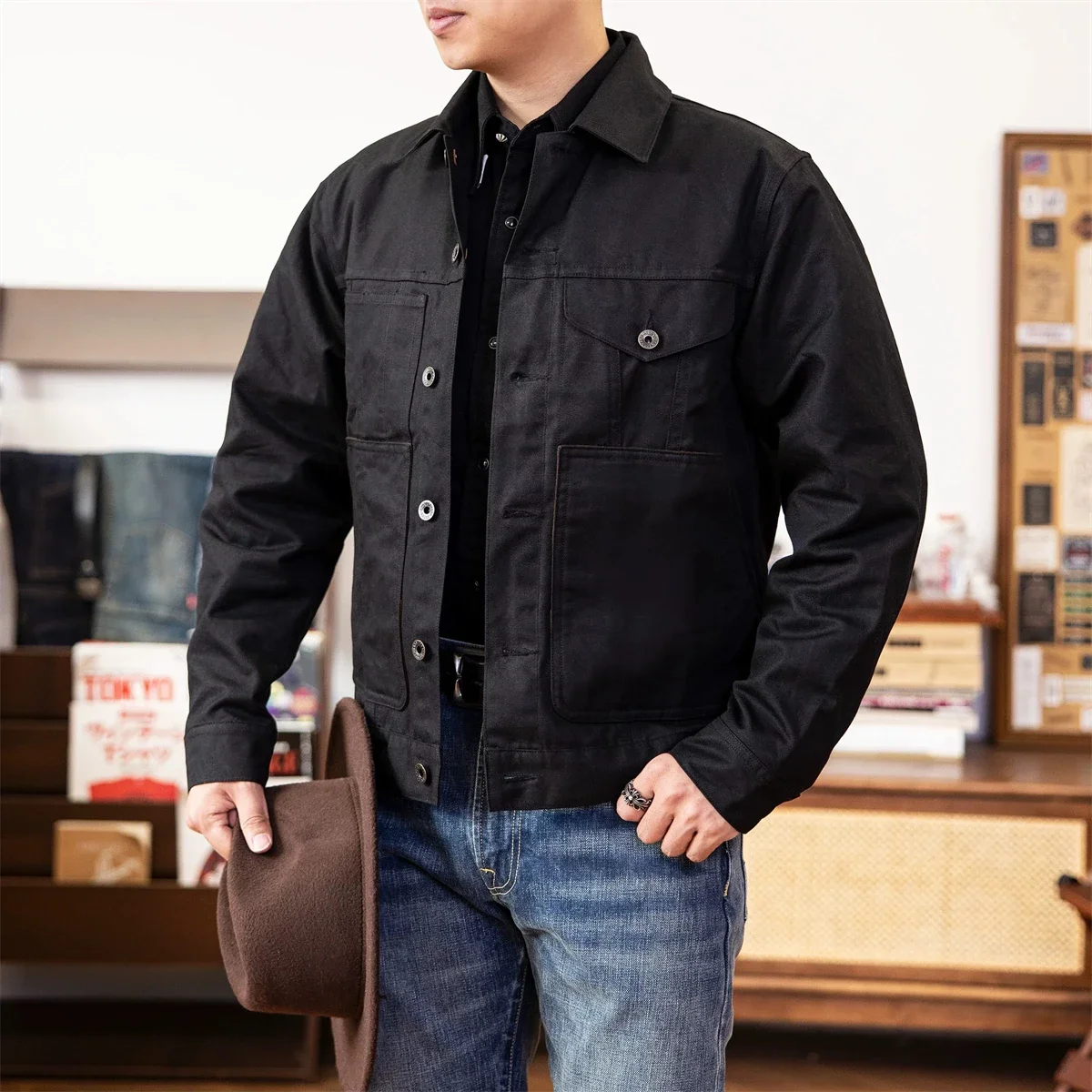 

Поп-красная Торнадо, черная восковая парусиновая куртка Cruiser Yellowstone Rip, прочная ковбойская ранчо, верхняя одежда