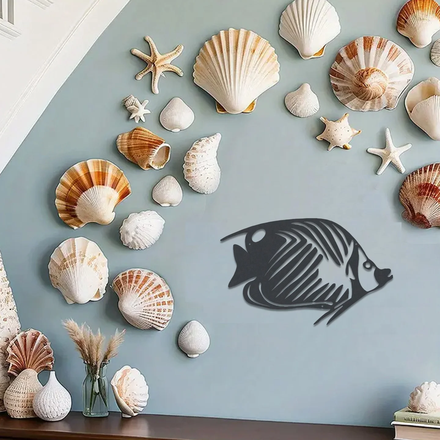 Black Golden Butterfly Fish Metal Wall Art 2D Iron Statue Ocean Life Wall Decor