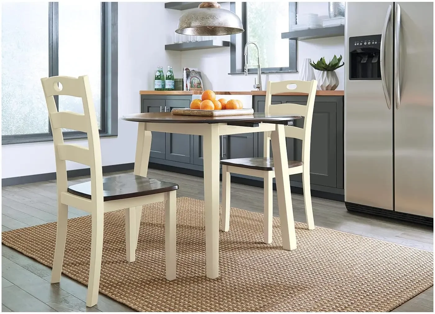 Design by Ashley 18" Cottage Ladderback Dining Chair, 2 Count, Cream & Brown