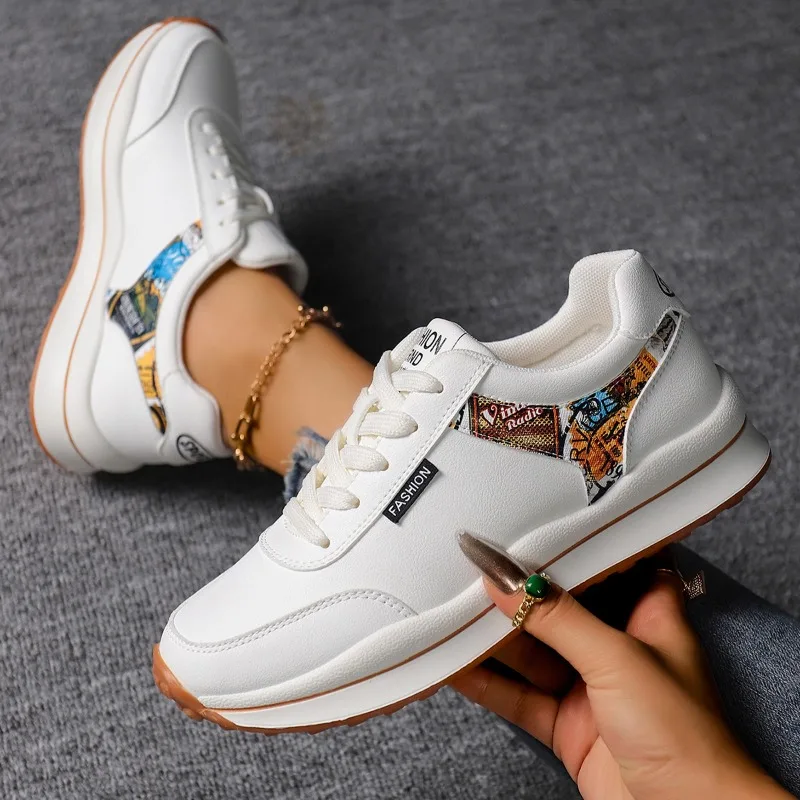 

Ladies New Style Trendy Casual Shoes Lace-up Flat-soled Color Matching Vulcanized Shoes Women's Tennis Running Thick-soled Shoes