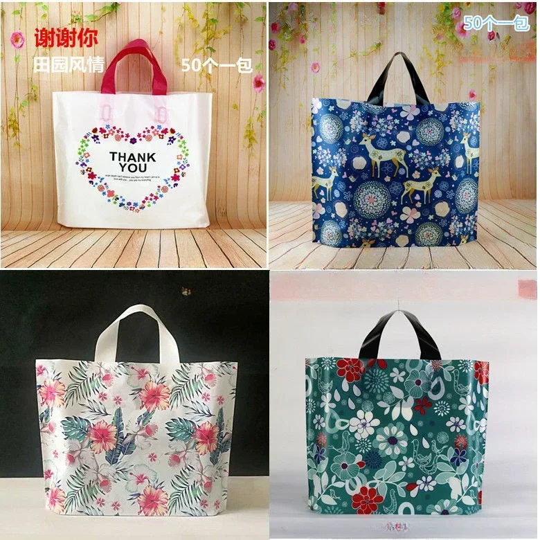 

Large Thick Clothing Store Handbag Cosmetic Gift Packaging Highend Shopping Bags Animal and Plant Printed Plastic Storage Pocket