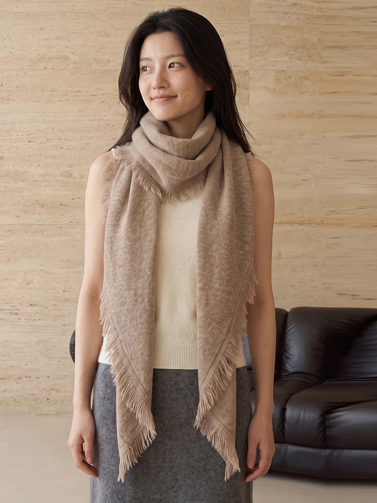Elegant 100% Merino Wool Women's Shawl Spring Autumn Winter Tassel Knitwear Solid Light Luxury Lady Scarf Daily Wear Neck Wrap