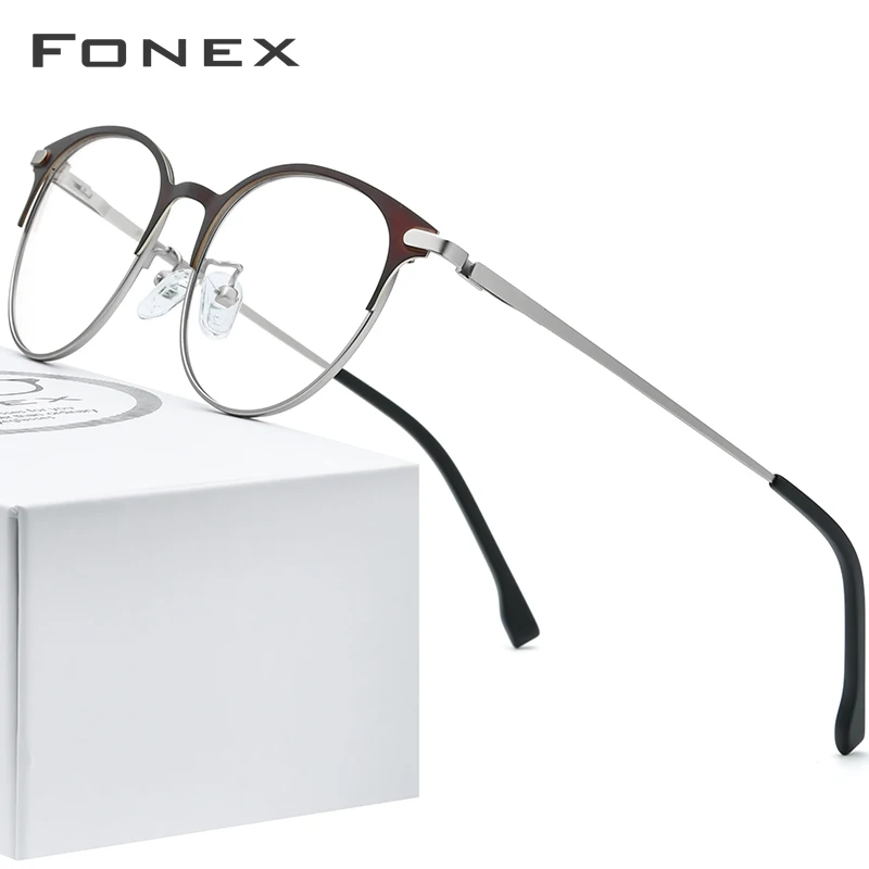 FONEX Alloy Glasses Men Ultralight Women Vintage Round Eyeglasses Frame Retro Screwless Eyewear 988