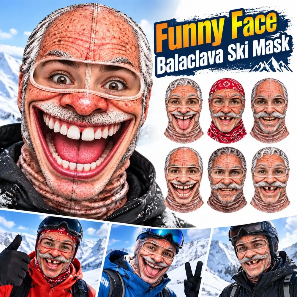 3D Face Printed Old Man Balaclava Face Mask White Mustache Breathable Eye Hole Funny Ski Mask Full Coverage Elastic