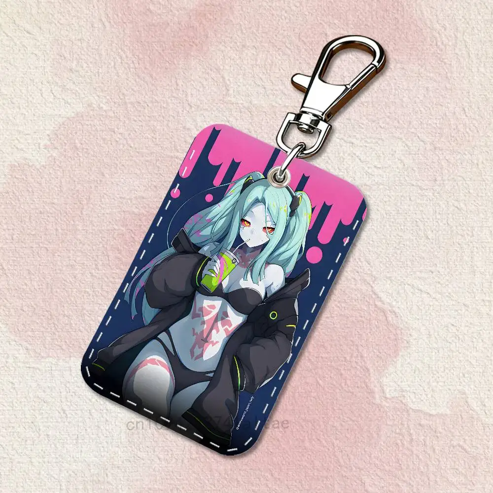 Rebecca C-Cyberpunk E-Edgerunners Rectangle Card Case Leather Card Holder Keychain Key Ring Transportation Card Case - view 3