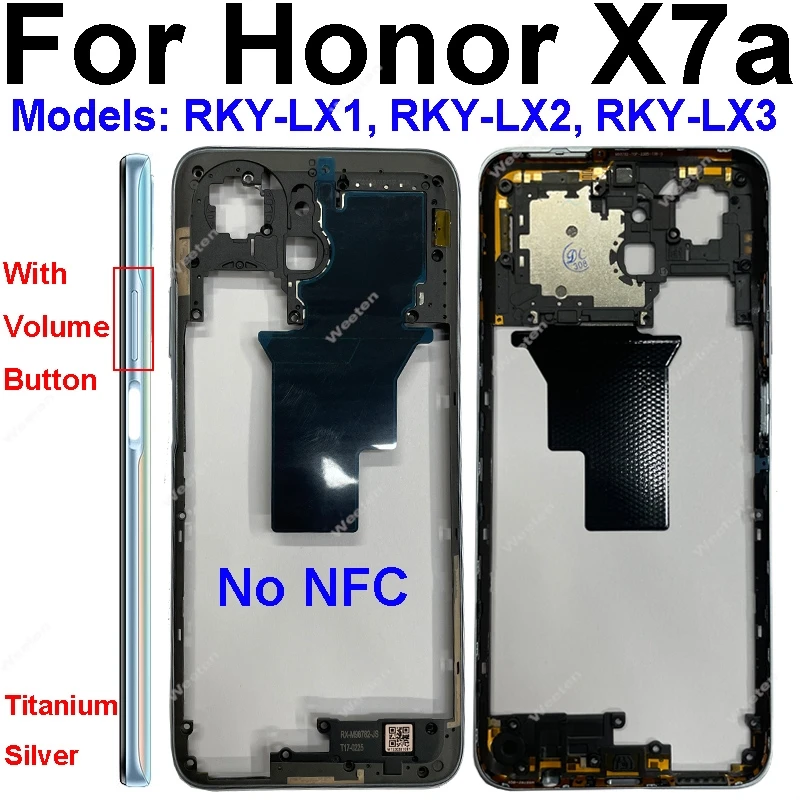 Middle Frame Bezel For Huawei Honor X7a RKY-LX1 Middle Frame Housing Bezel Cover with Side Button Replacement Repair Parts