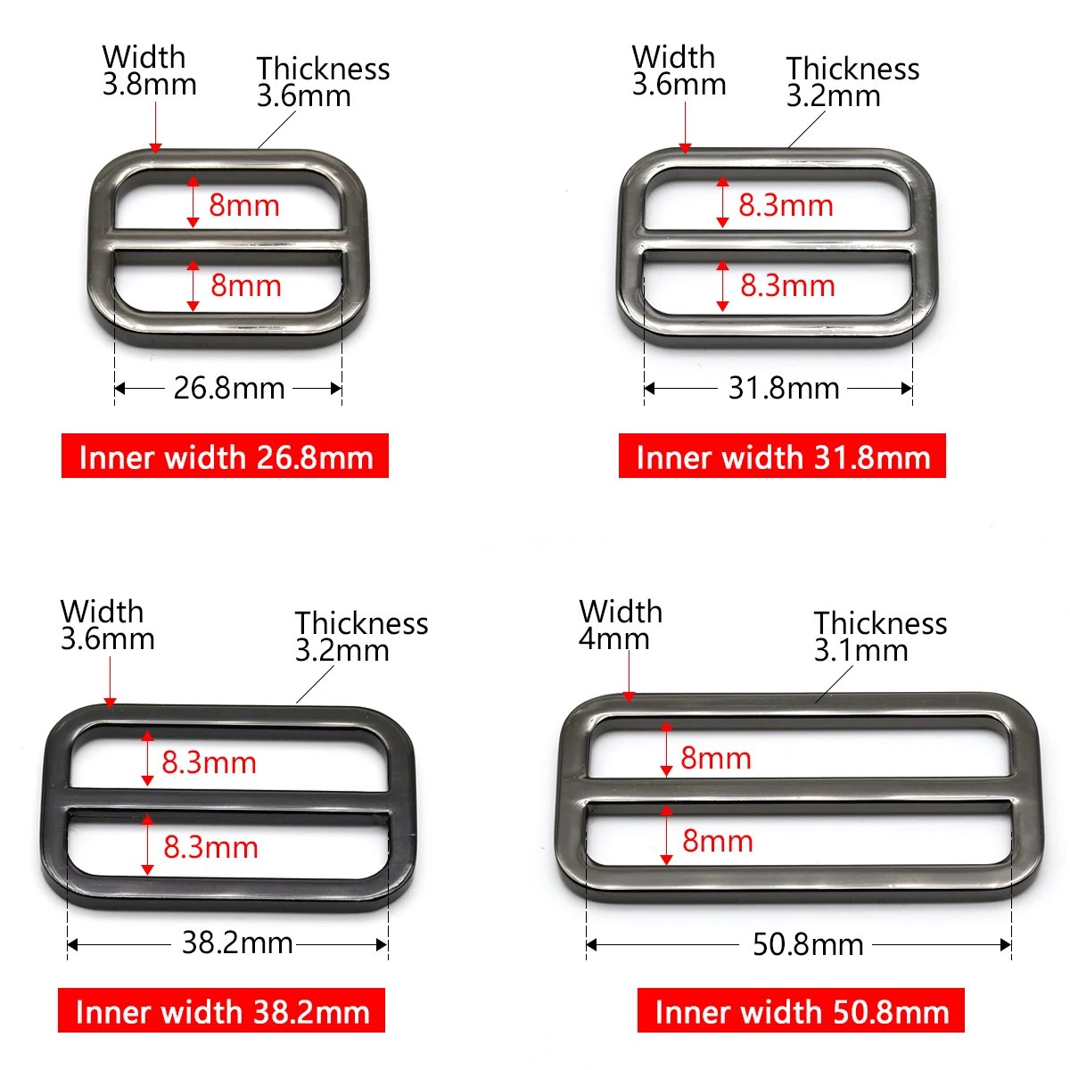 1x Metal Square Ring Tri-glide Adjustment Buckle Rectangle Loops Leather Craft Bag Parts Strap Webbing Garment DIY Accessories