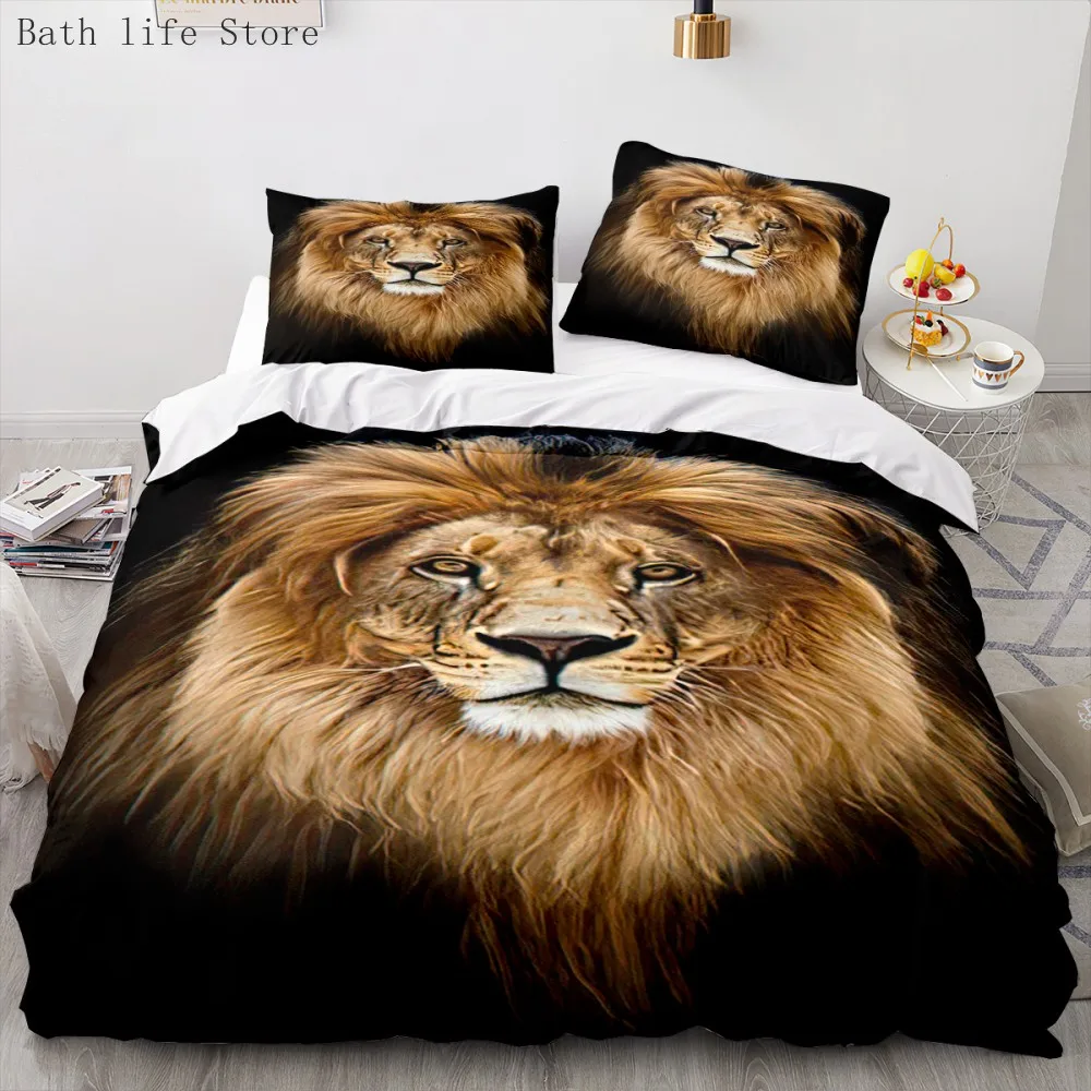 

Lion Animal Pattern Bedding Sets Luxury Duvet Cover Double King Size Home Bedclothes Pillowcase For Adults Polyester Bed Linens