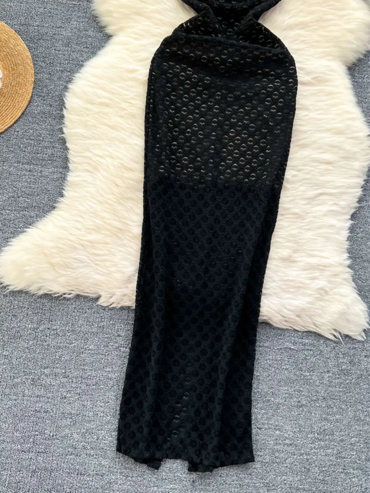 Vestido de fiesta negro Sexy para mujer, Vestidos ajustados de encaje de verano, Vestidos largos de noche de malla con cuello en V sin mangas para mujer