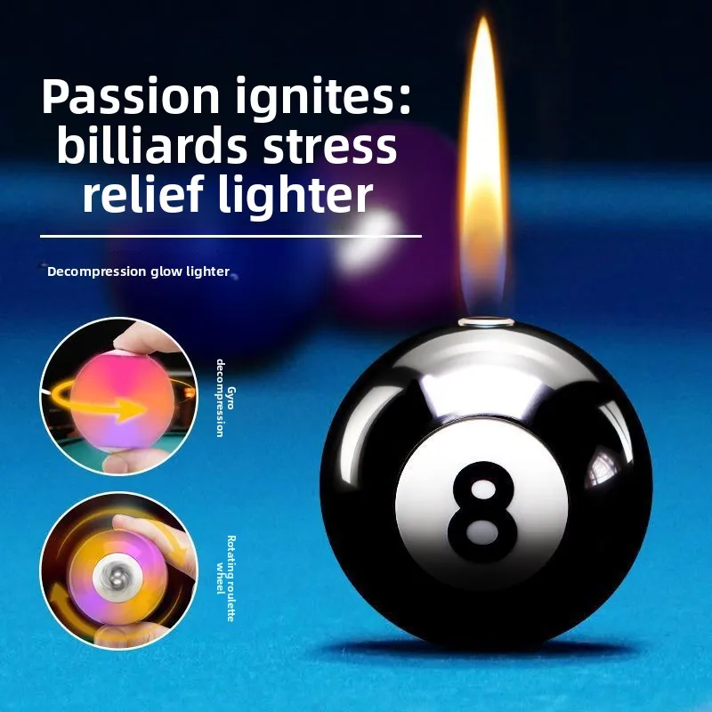 New Billiards Inflatable Lighter Shining Cool Rotating Open Flame Lighter Keychain, Give Boyfriend A Trendy Gift Gadgets for Men