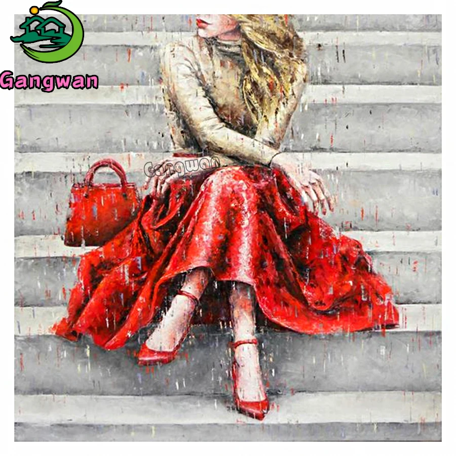 5D DIY Diamond embroidery Red skirt girl diamond painting Cross Stitch full square drill high heel shoes with bag mosaic decor