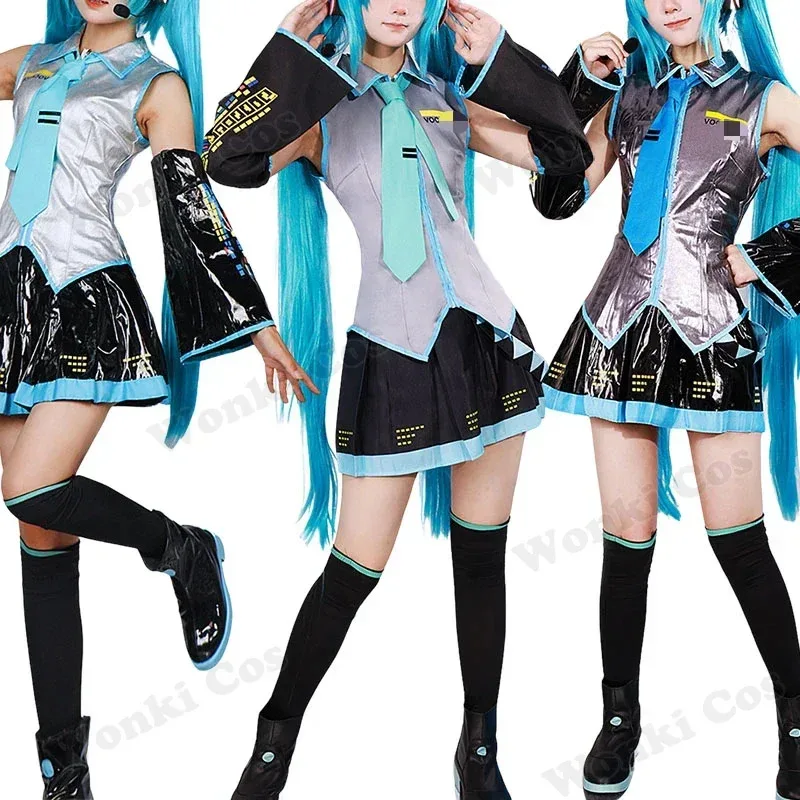 

V Miku Cosplay Costume Green Ponytail Wig Virtual Singer Cosplay Shoes Boots Official Uniform for Girl Party Comic Con Outfits