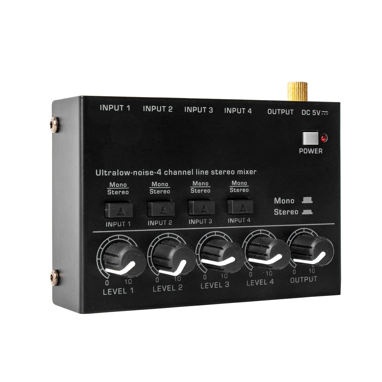 Ultra Low Noise 4 Channel Line Stereo Mixer 4 Input 1 Output DC 5V Portable Mini Audio Mixer Microphone Guitar Bass Stage Studio