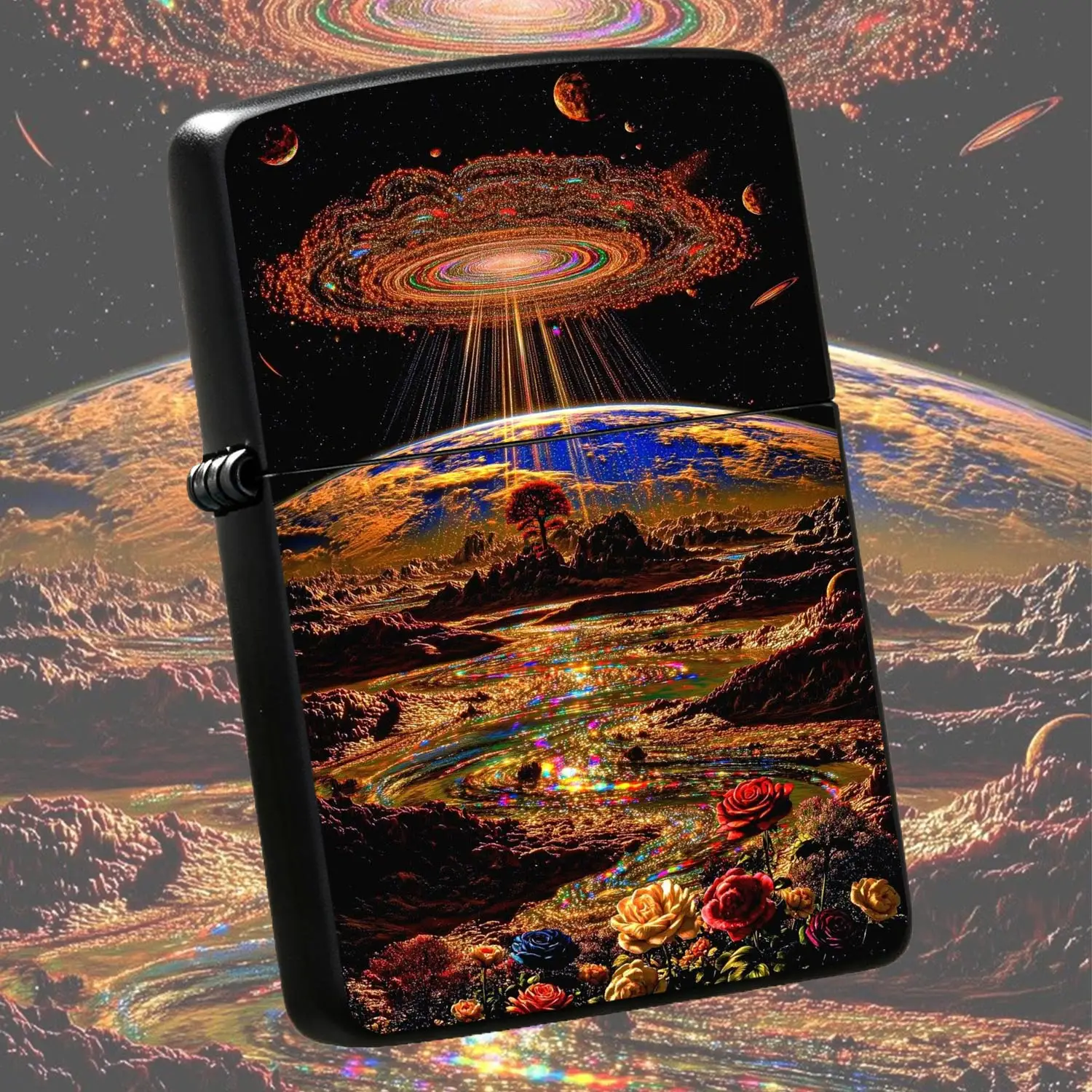 Psychedelic Cosmic Lighter Full-Scenario Compatible Vibrant Nebula Alien Flower Landscape Art Print Creative Exotic Starry Sky Pattern Portable Stylish Accessory Ideal For Daily Use Gifting Collecting Party Outdoor And Casual Occasions A Hu