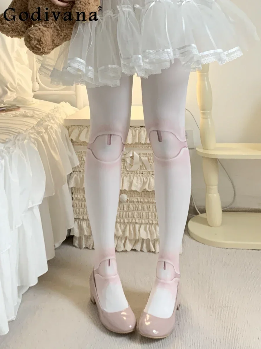 Puntas de pintura de Lolita japonesa para mujer, mallas elegantes adelgazantes ajustadas a la moda de otoño, medias sexis hasta el muslo bonitas