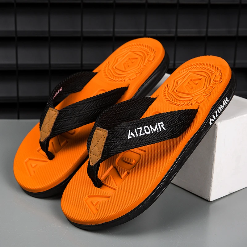 

Hot Sale Orange Beach Flip Flops For Men Comfortable Flat Woven Slippers Man Summer Slippers Light Non-Slip Outdoor Slippers Men