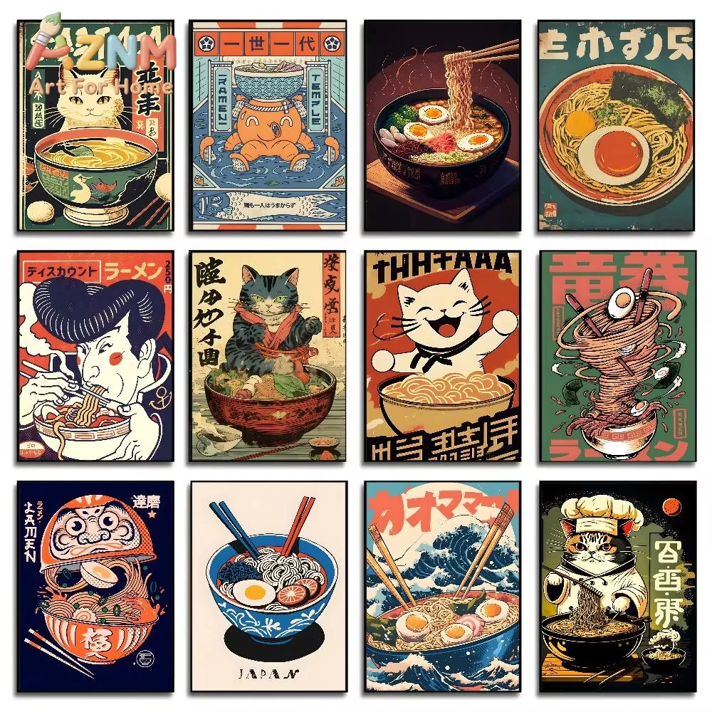 

1pc Vintage Illustrator Japan Ramen Art Poster art wall waterproof home living room bedroom bar aesthetic decoration