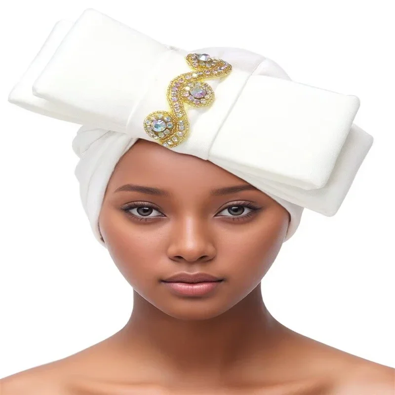 Latest Shinning Sequins Turban Cap for Women Ready Female Head Wraps African Auto Geles Aso Oke Headtie Already Made Headties 9L