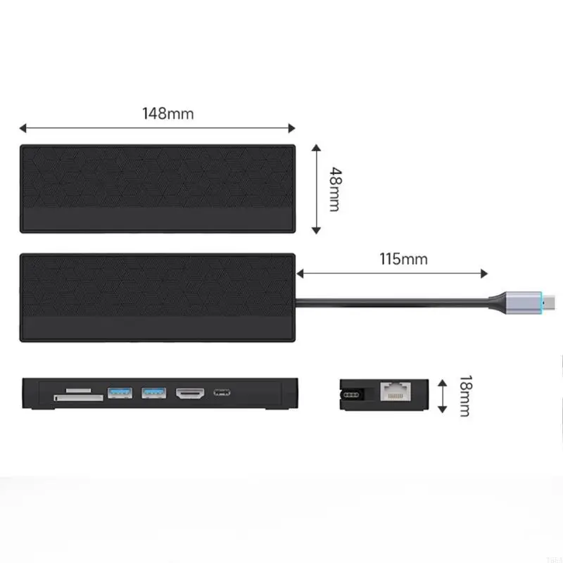 T5EA USB C Hub 7 in 1 adattatore con Gigabit Ethernet MultiMedia 4K30Hz e PD100W ricarica 2xusb3.0