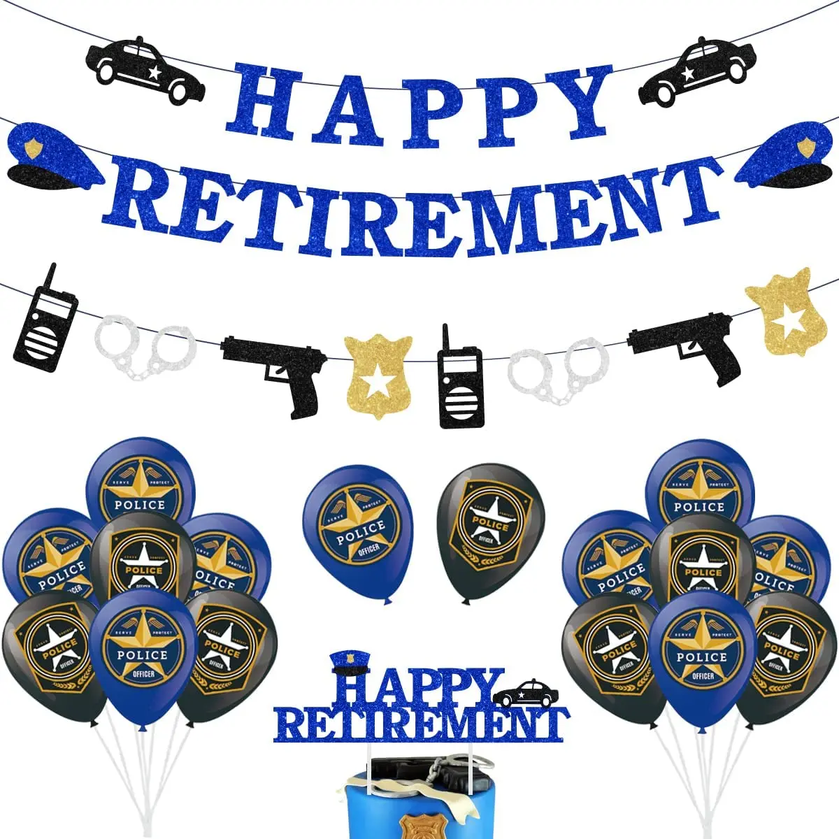 

Cheereveal Police Retirement Party Decorations HAPPY RETIREMENT Banner Cake Topper Police Balloon Retirement Party Decor for Men