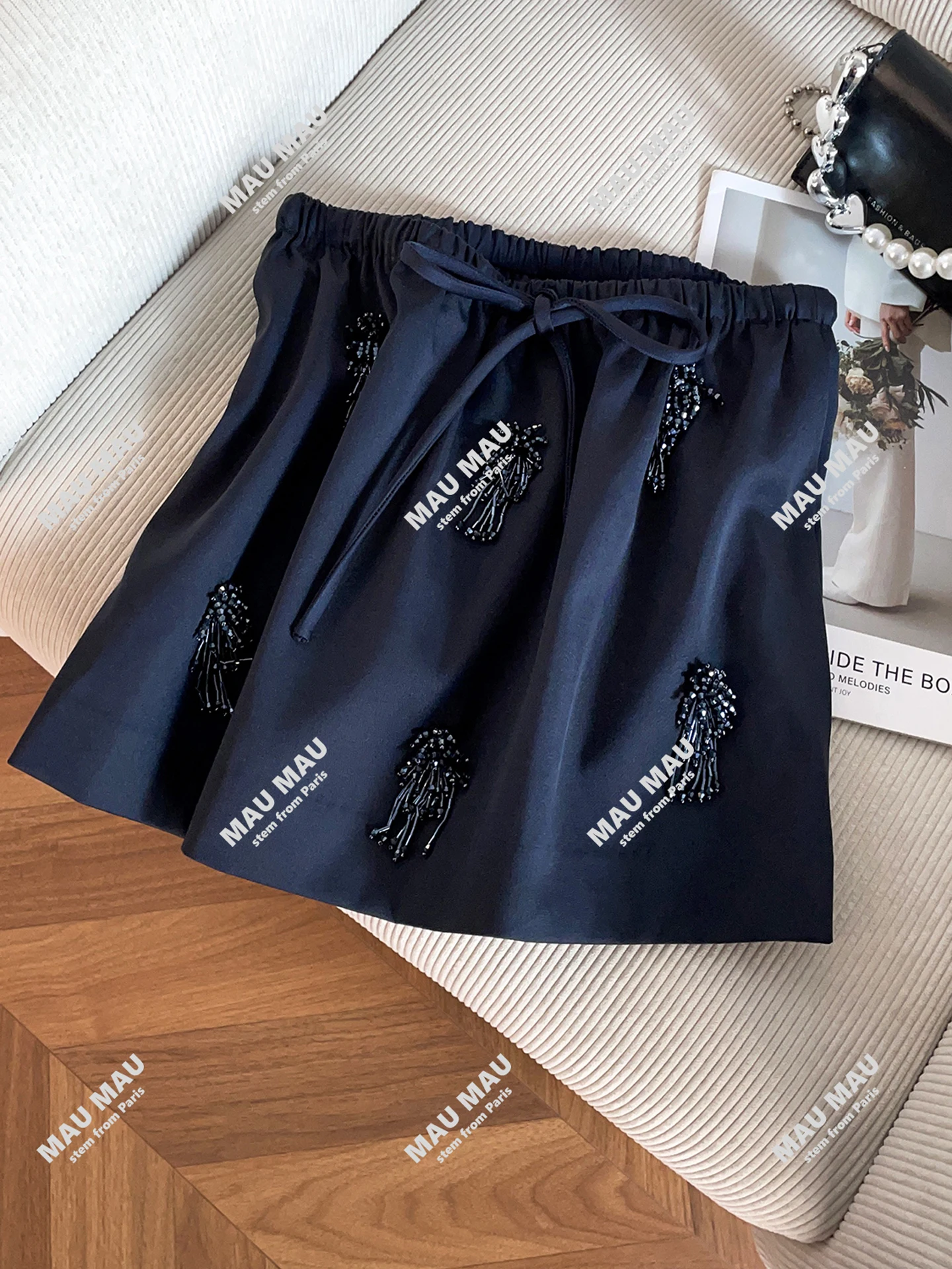 

Юбка Dstring ort ter с высокой талией, дизайн из бисера и кисточек для женщин, юбка трапециевидной формы для поездок на работу, китайское производство