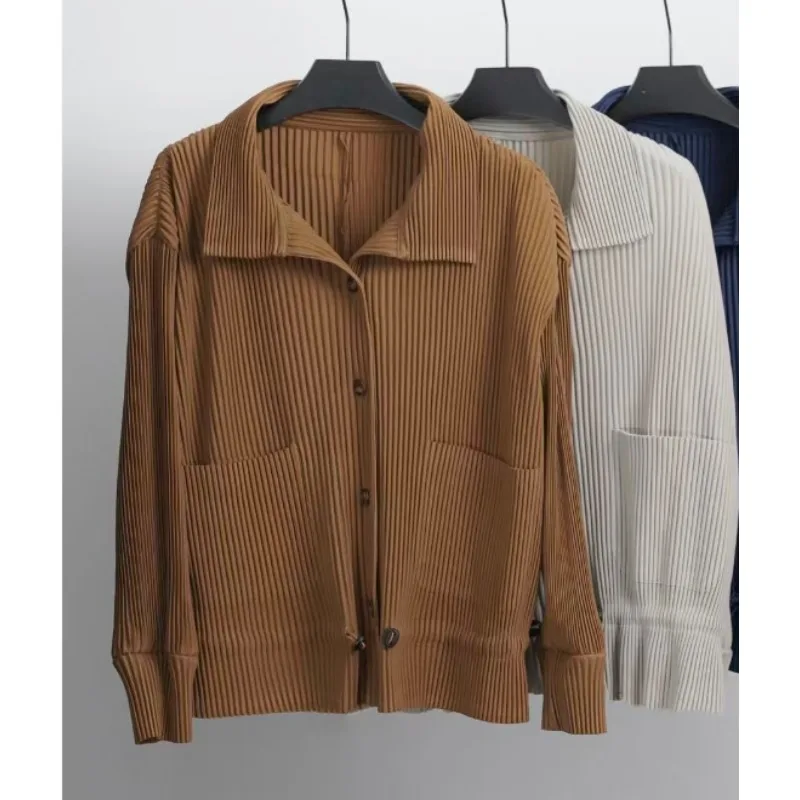 Miyake Giacca plissettata a pieghe Donna Risvolto monopetto Solido Casual Camicetta da pendolare 2025 Autunno Nuova giacca allentata di personalità